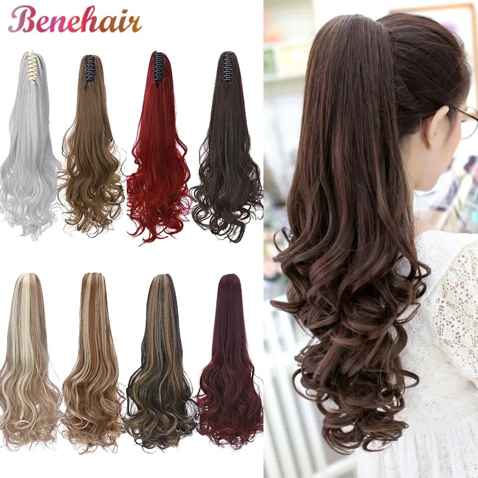 Benehair 18inch Syntheitc Wavy Curly Claw Clip In Ponytail Hair Extension For Women Pony Tail Natural Hairpieces