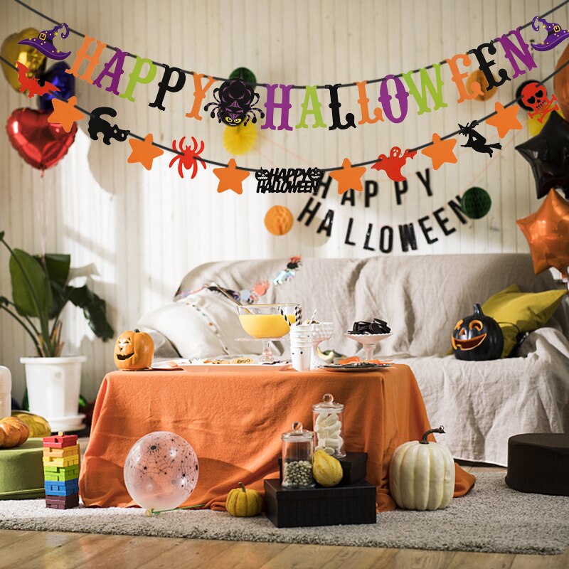 1Pcs Halloween Party Banner Pull Flags Ghost Pumpkin Bat Spider Pull Flag Haunted House Bunting Decoration