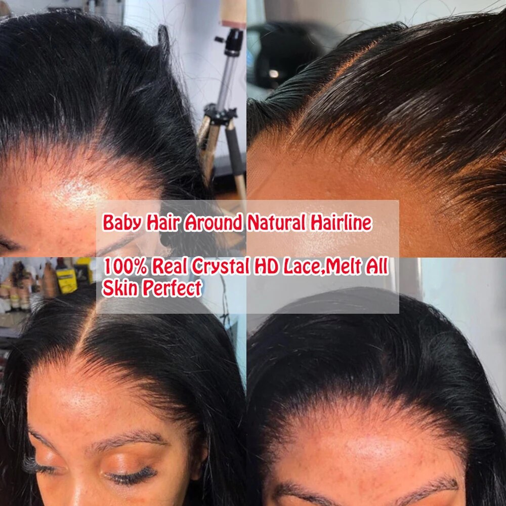 Straight Crystal Real Full HD Lace Front Wigs Silk Natural Scalp Pre Plucked 30Inch 360 Lace Frontal Human Hair Wigs Glueless