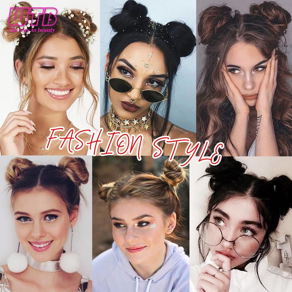 WTB Synthetic Hair Bun Straight Chignon for Women Hair Band Elastic Rubber Band High Temperture Fiber Hairpiece Hairpins Black