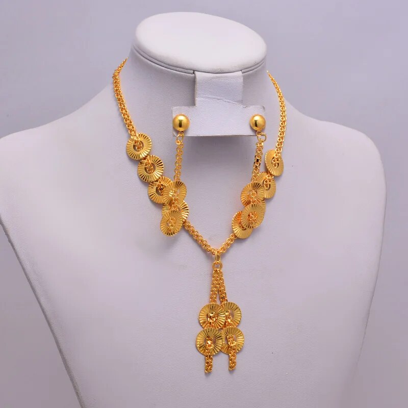 Ethiopian Dubai Fashion African Dubai Gold Color Jewelry Women African Set Nigerian Bridal Jewelry Sets