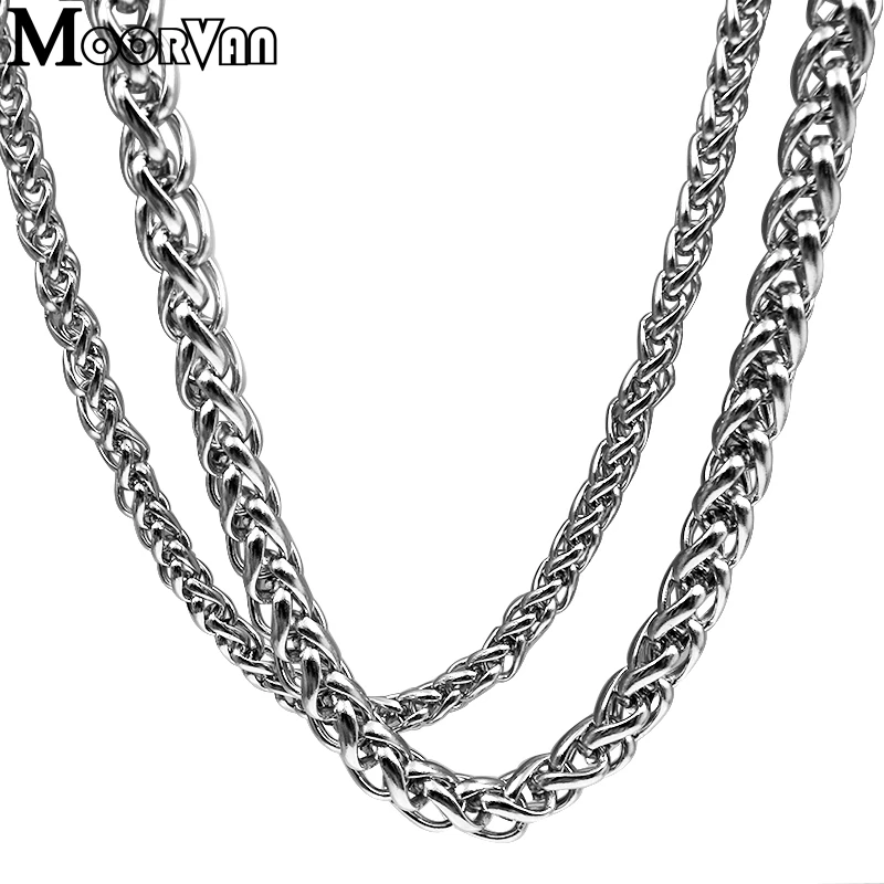 Moorvan Men Necklace Stainless Steel Boys Jewelry 40cm-90cm Braided Link Wheat Chain Necklace Women punk rock biker gift,VN347