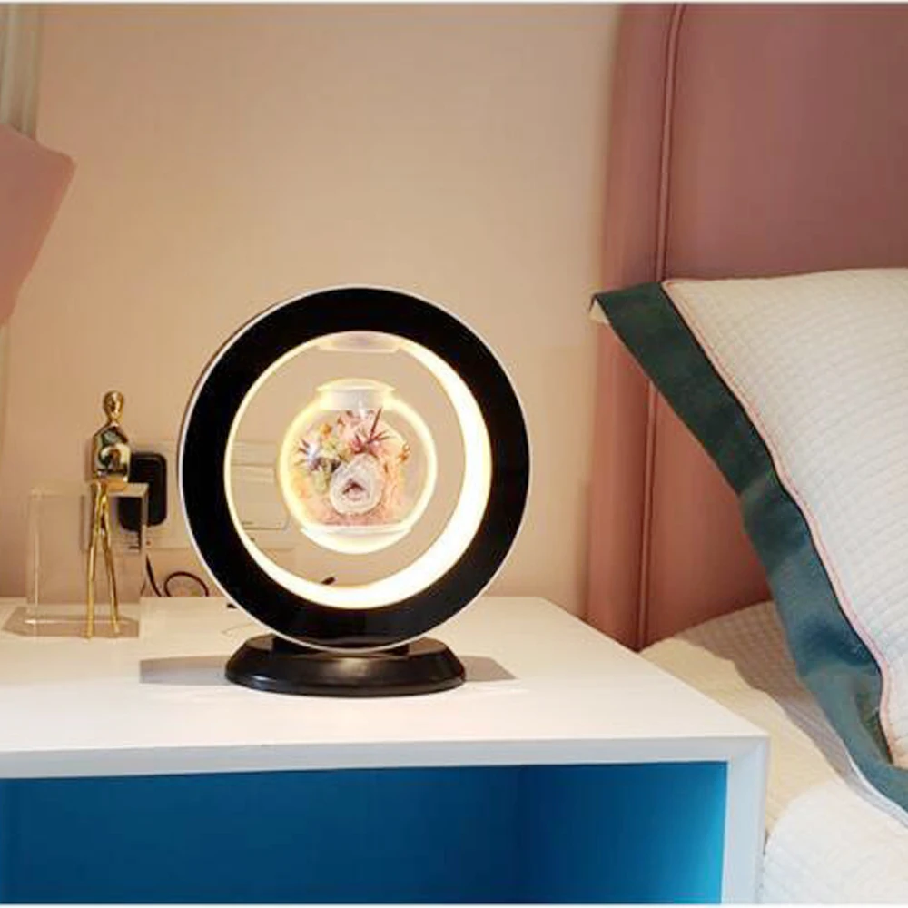 Rose Magnetic Levitation Immortal Flower LED Night Light Desk Lamp For Home Decor Creativity Valentine's Day Gift Table Lamp