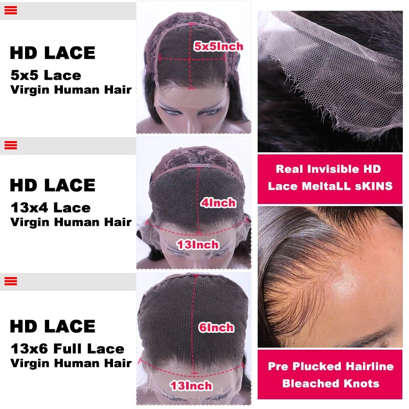 Queen Hair Real HD Lace Wig Raw Human Hair 13x6 13x4 FULL Frontal 5x5 6x6 7x7 Closure HD Melt Skin Lace Wig Straight / Body Wave