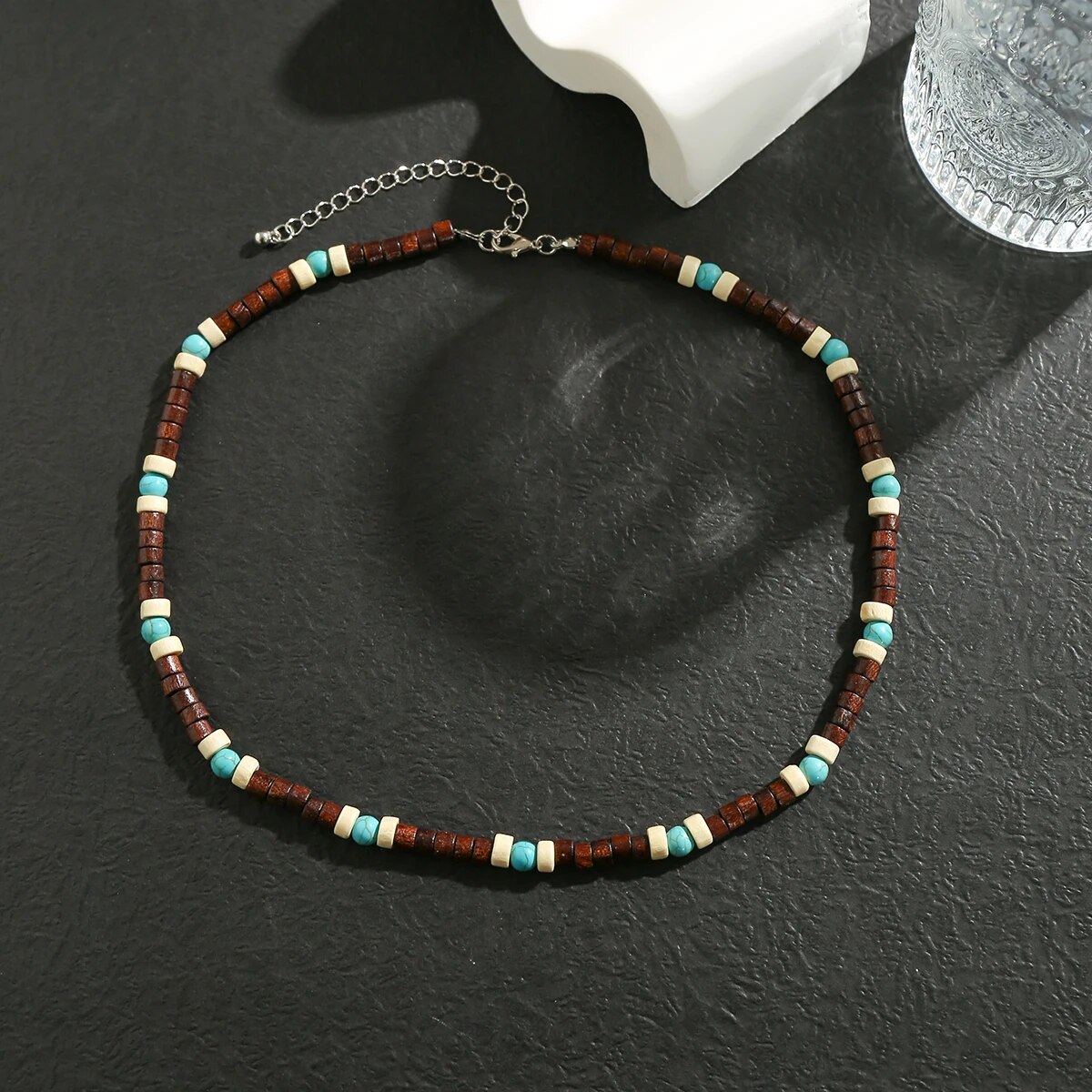 Trendy Small Wood Beads Necklace Men Vintage Short Beaded Chain Choker Necklaces 2023 Fashion Jewelry Collar on Neck Accessories