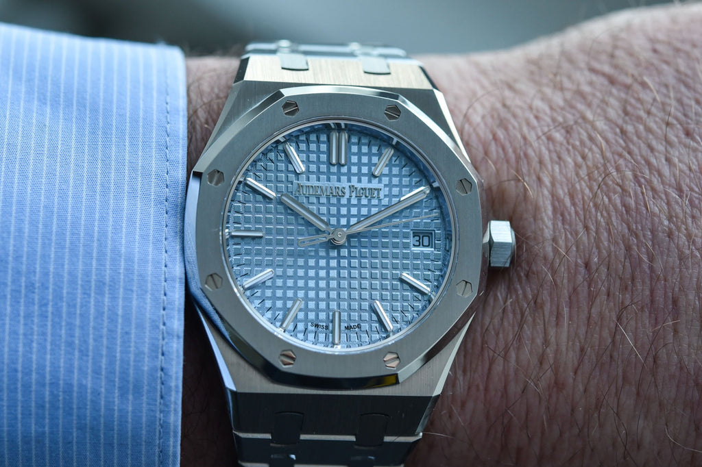 Audemars Piguet Royal Oak 50th Anniversary Light Blue Dial Silver Steel  Strap Watch for Men Watch for Men