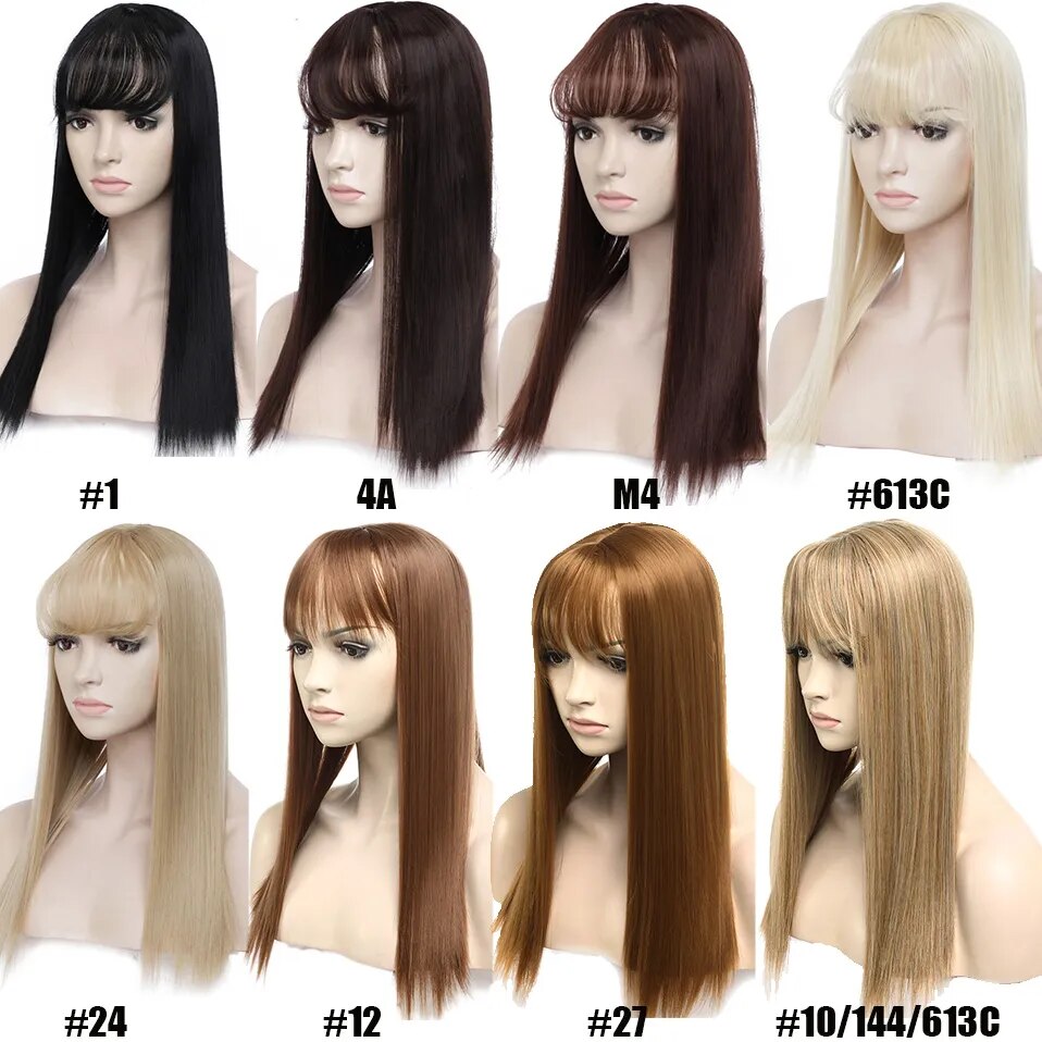 BENEHAIR Topper Hair Wig With Bangs Clip In Hair Extensions Long Straight Clip In Toupee Fake Hair Synthetic Hairpiece For Women