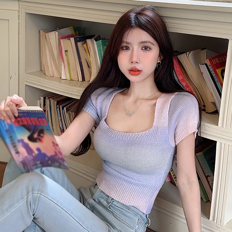 Women's Crop Top Summer Slim Sweet Fashion Korean Version Short-Sleeved Top Y2K crop tops