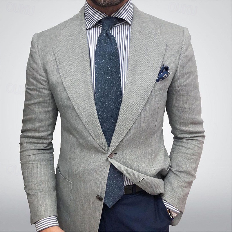 Men's Blazer Business Cocktail Party Wedding Party Fashion Casual Spring &  Fall Polyester Solid Color Button Pocket Comfortable Single Breasted Blazer Gray 2024 - US $60.99 –P1