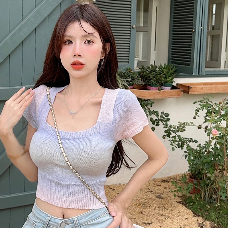 Women's Crop Top Summer Slim Sweet Fashion Korean Version Short-Sleeved Top Y2K crop tops