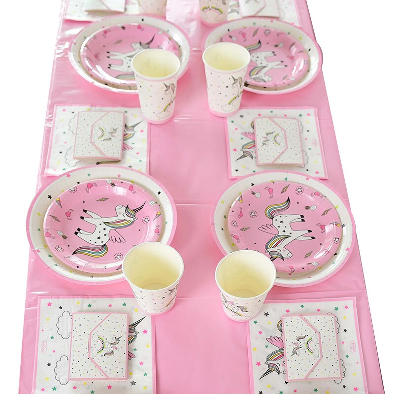 Unicorn Theme Disposable Party Tableware Set Paper Plate Cup Straw Happy Birthday Baby Shower Girl Decorations Kids Supplies