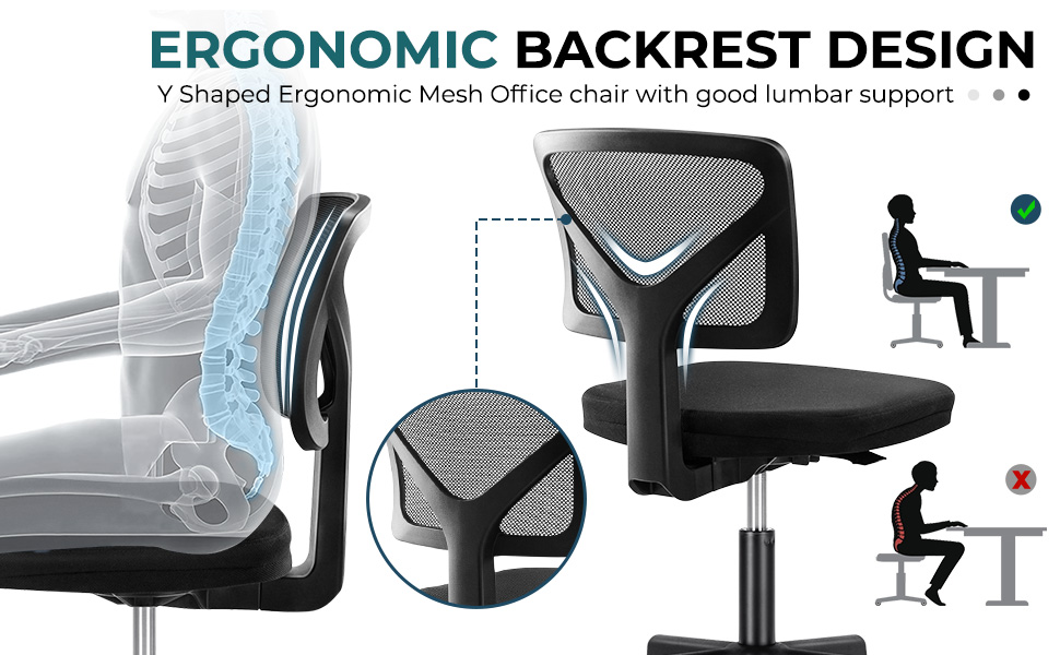 Desk Chair - Armless Mesh Office Chair, Ergonomic Computer Desk Chair