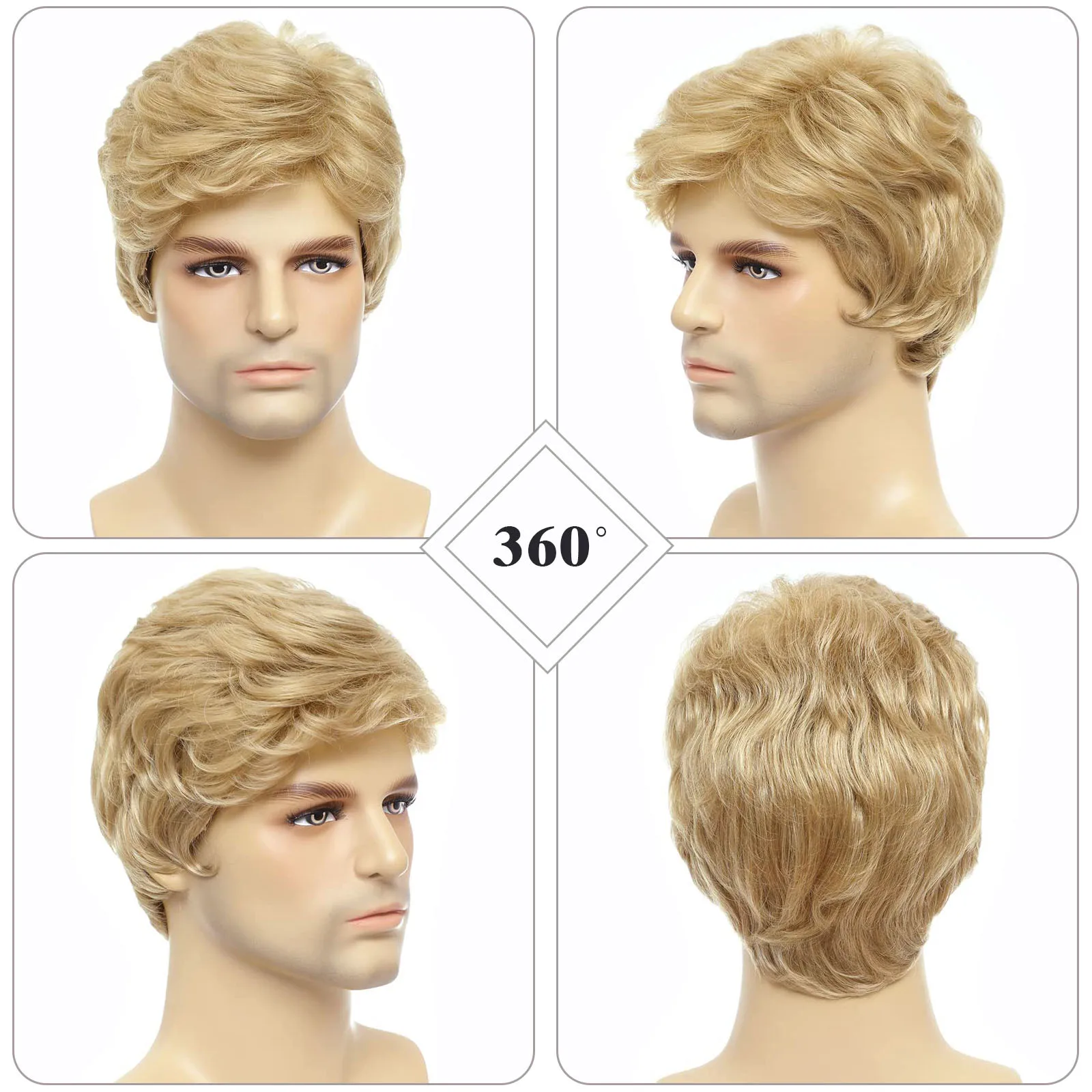Mens Blonde Wigs Natural Fluffy Layered Synthetic Hair Daily Halloween Ken Wig for Men Male