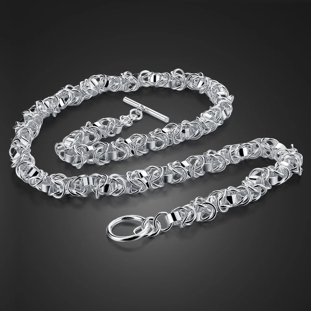 Really 100% 925 Sterling Silver Box Chain Necklace Fashion Men 7mm 52cm Choker Hip-hop Punk Skeleton Chain Jewelry