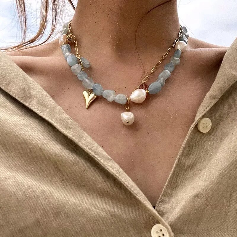 2022 Bohemian Sapphire natural semi-precious stone necklace women's fashion necklace jewelry clavicle fashion jewelry