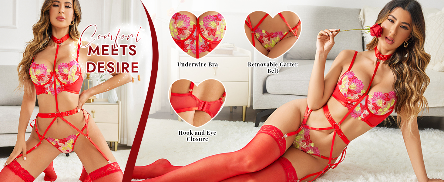 red lingerie with garter belt
