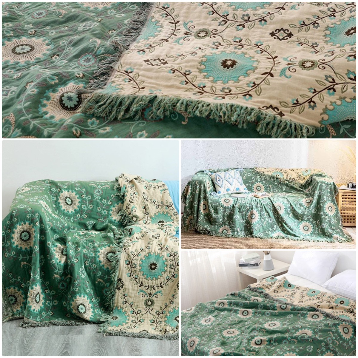 Retro Sofa Cover Cotton Reversible Blanket