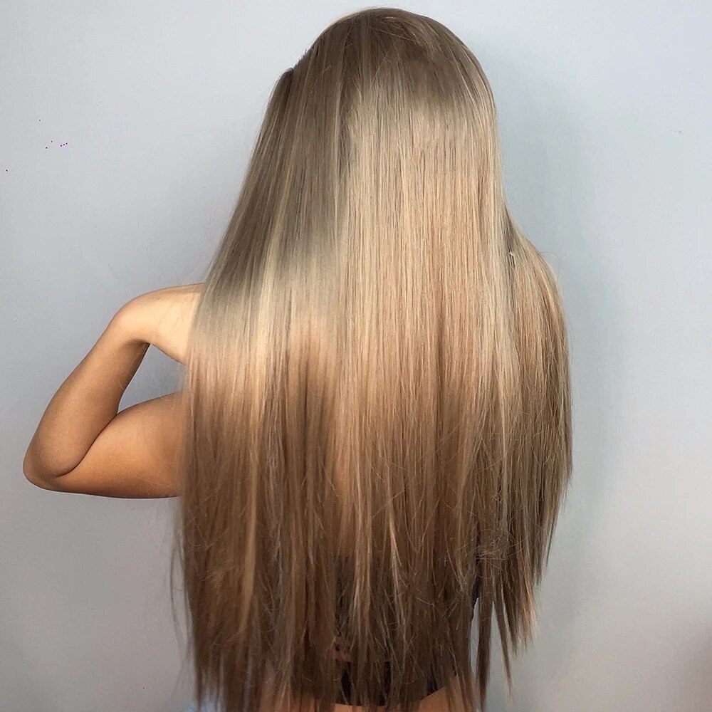 Long Straight Brown Blonde Synthetic Headband Wigs for Black Women Highlight Golden Hair Wigs Daily Cosplay Heat Resistant