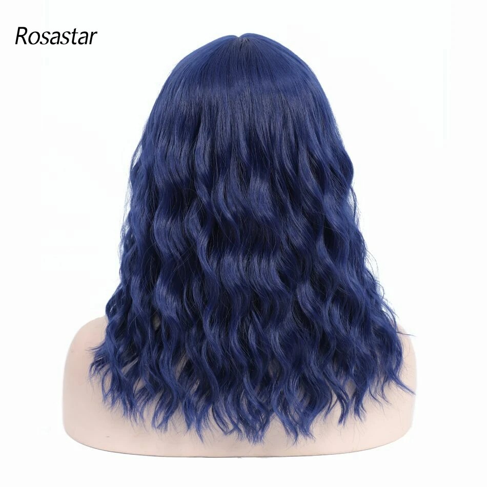 ROSA STAR Hair Navy Blue Wigs for Women Natural Looking Curly Short Air Bangs Heat Resistant Synthetic Wigs 16 