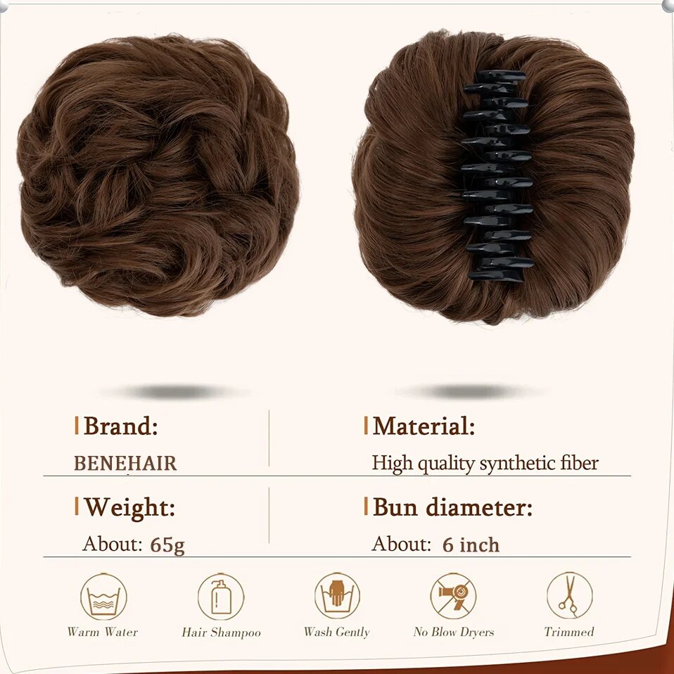 Benehair Synthetic Claw Clip In Chignon Donut Curly Hair Extension Messy Bun Hairpiece for Women Scrunchies Natural Fake Hair