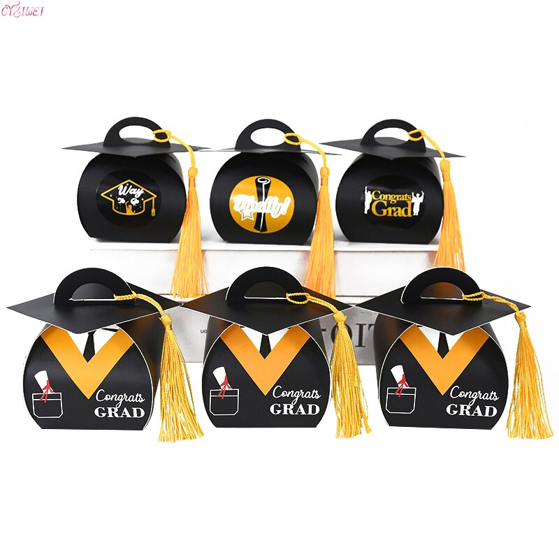 6/12pcs NEW High Quality European Bachelor Hat Cap Bag Candy Box Graduation Celebration Party Candy Favor Gift Boxes