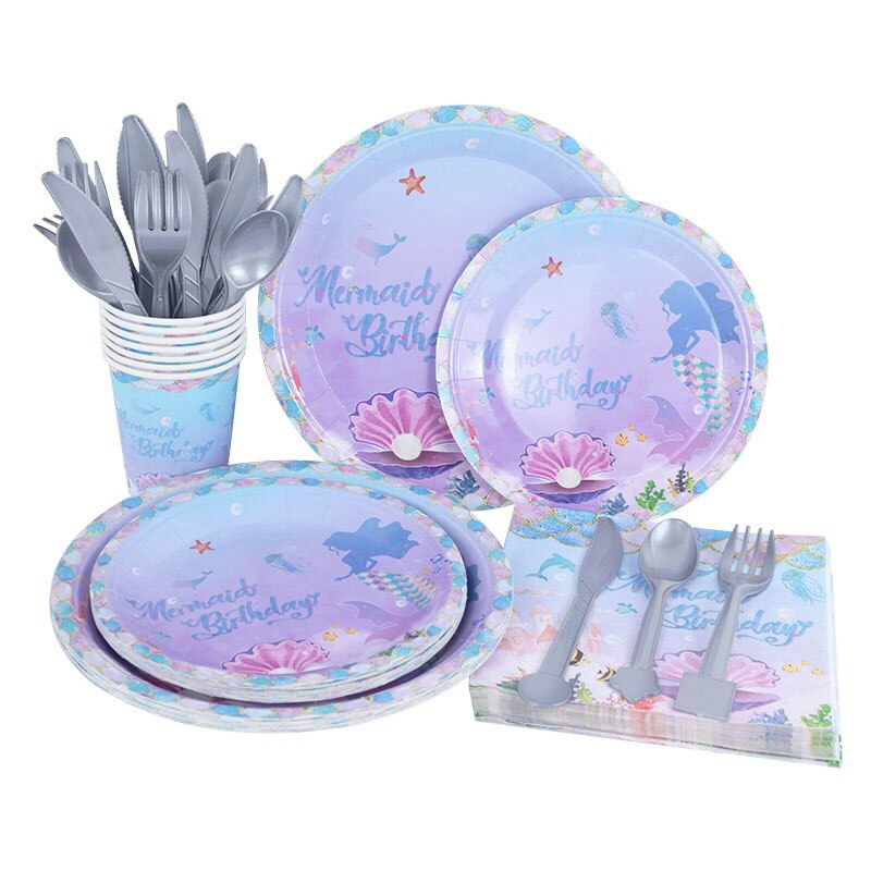 Mermaid Party Colorful Shell Disposable Tableware Summer Beach Under The Sea Party Little Mermaid Girls Birthday Party Decor