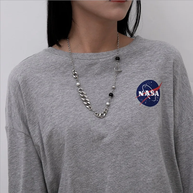 Hip hop chain panels, creative design flat buckle beads, stainless steel couple necklace