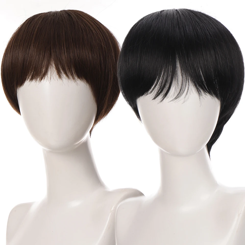 BUQI Synthetic Short Wig Black Blonde Brown False Hair Daily Party Cosplay Wigs for Women Man Girl Boy High Temperature Fiber