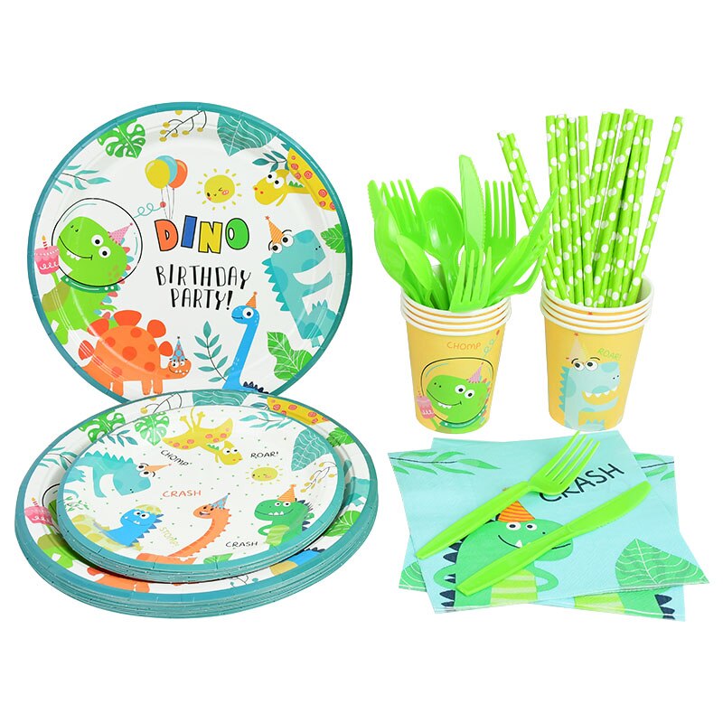 Dino Party Supplies Disposable tableware Dinosaur Theme party Tablecloth/napkin For Baby Shower Boys Kids Favors Tableware Plate
