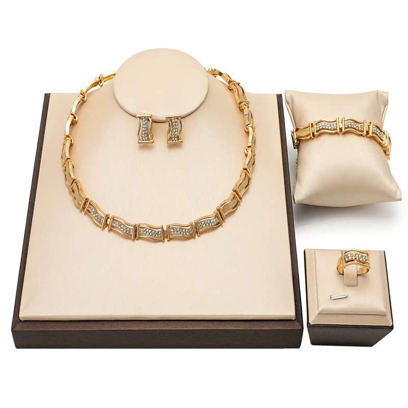 Exquisite Dubai 18k Gold Plated Jewelry sets Women Brand Nigerian Wedding African Beads Design Bridal Jewellery Set