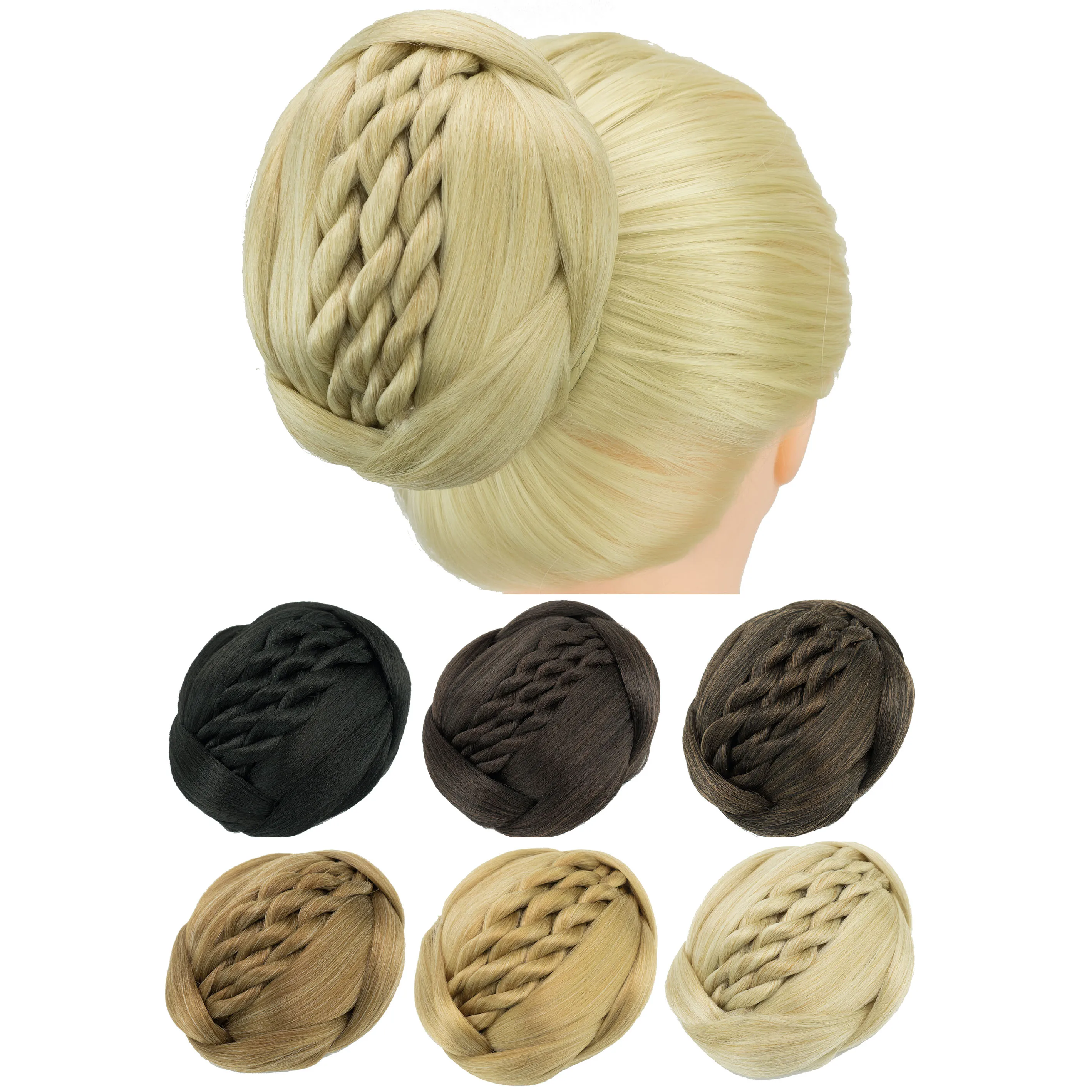 Soowee 6 Colors Dancer Hair Cover Donut Braided Chignon Hairpiece Scrunchies Hair Bun Wig Clips Updo Wedding Party Headwear