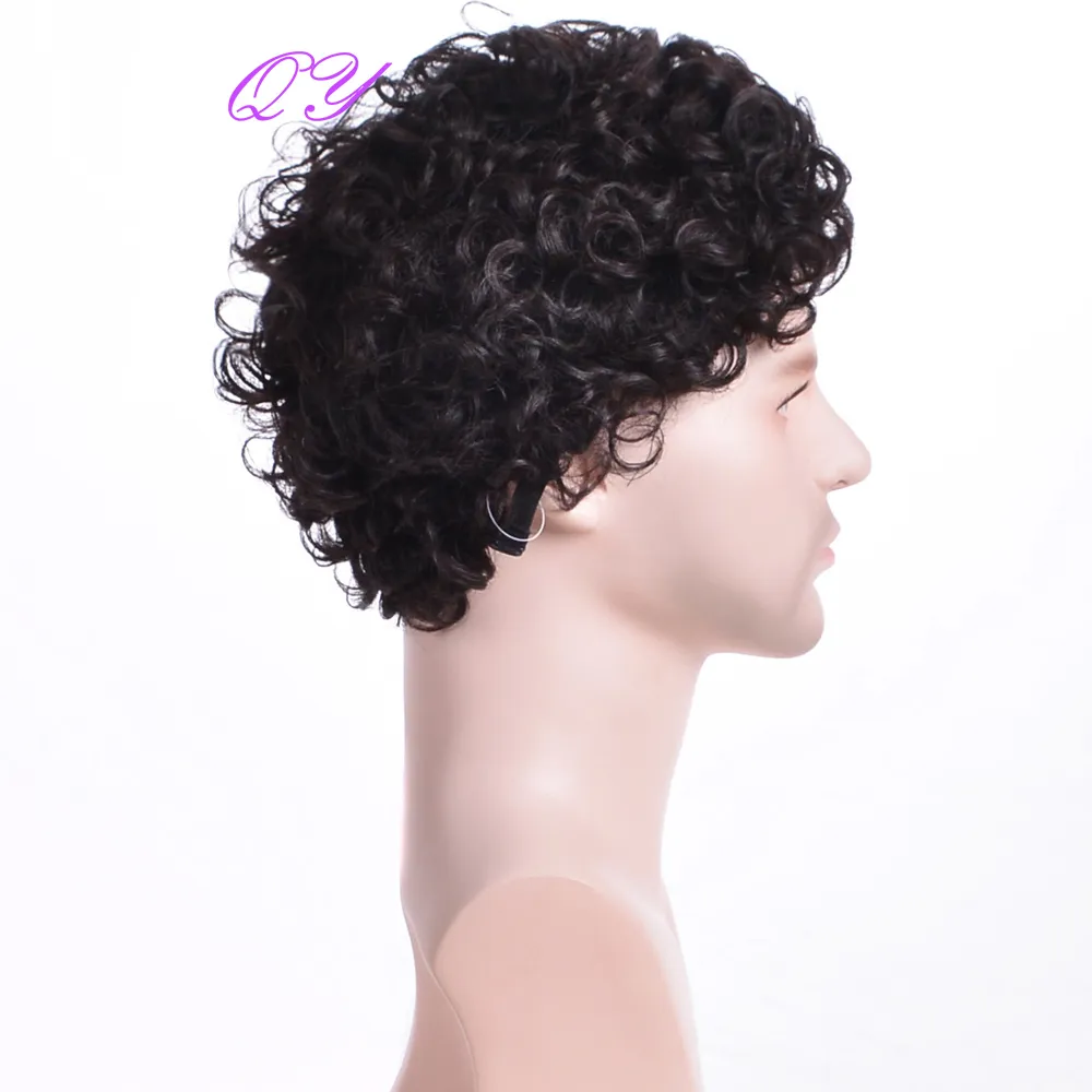Synthetic Wig for Men Natural Black Short Kinky Curly Hair Men Wigs Fashion Style Adjustable Size Breathable Wigs Male 2023