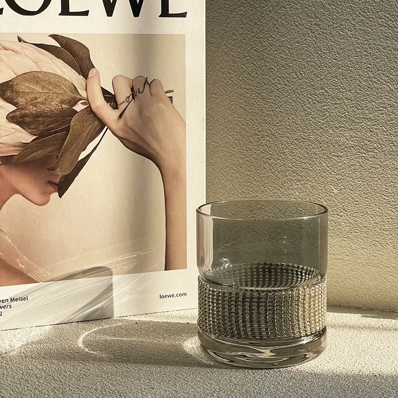 Fairy Style Niche Light Luxury Diamond Inlaid Glass Water Glass High-end Style Couple Cup Glass Wine Glass