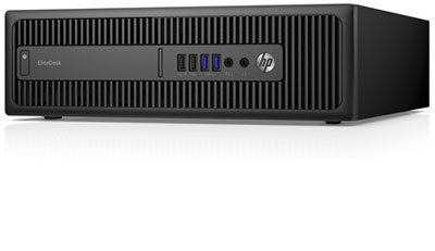  Front view of the EliteDesk 800 G2 PC in horizontal orientation, facing slightly to the left  