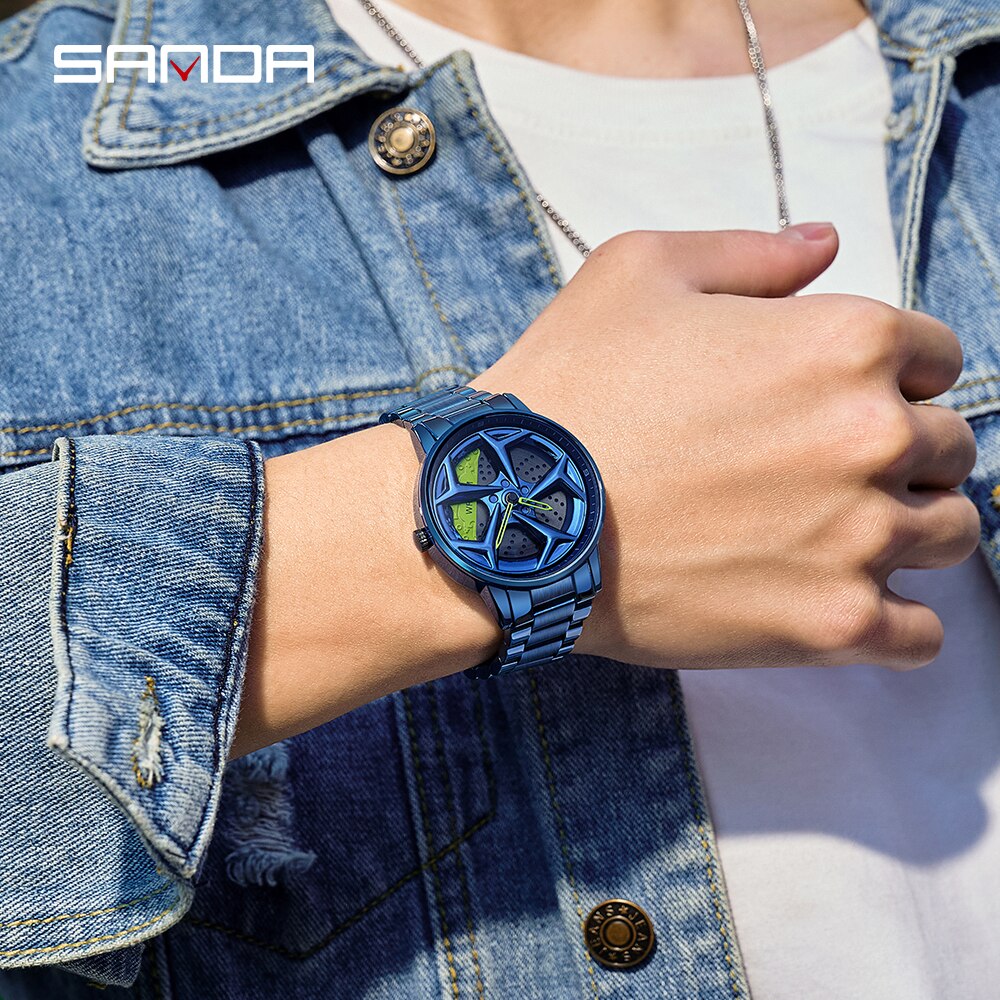 SANDA Fashion Luxury Men's Watches Top Brand Quartz Watch Wheel Series Waterproof Wristwatch for Men Relogio Masculino P1087