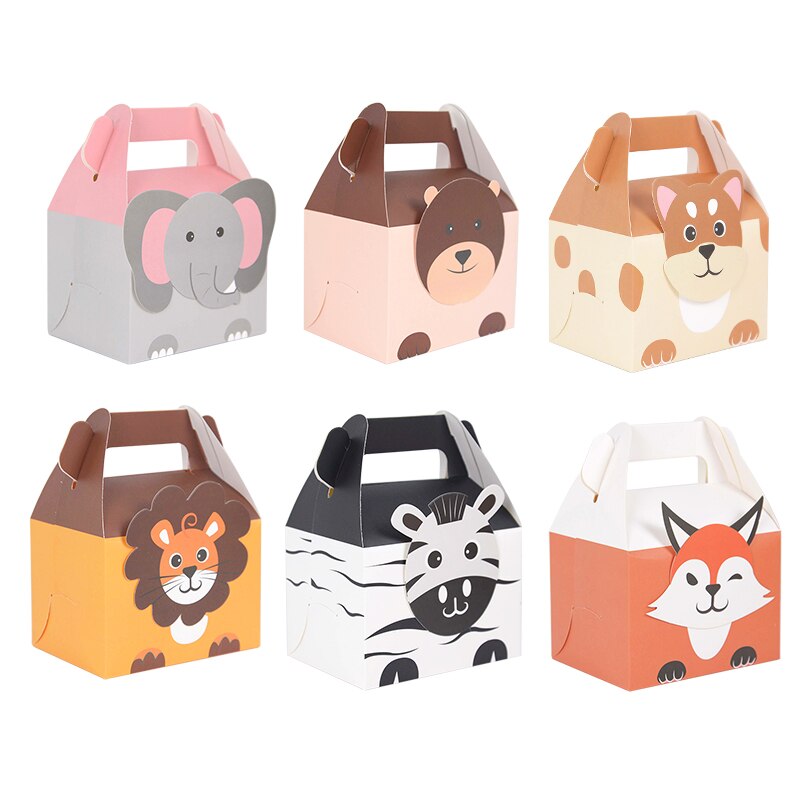 5Pcs Cute Animals Candy Box Lion Elephant Portable Biscuit Box Wild Jungle Birthday Party Decor Gift Box Baby Shower Supplies