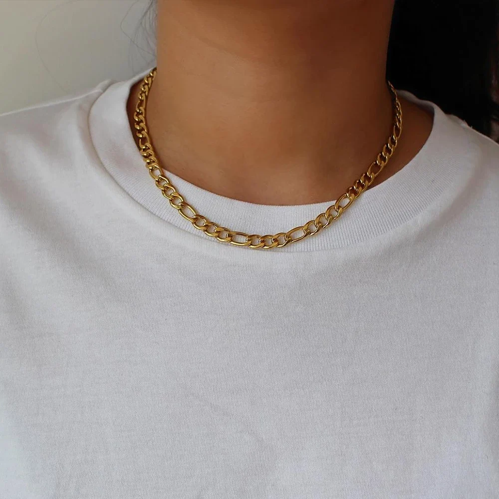 Fashion Stainless Steel Figaro Chain Necklace for Women 4/6/8/10mm Filled Tone Punk Gold Color Necklaces Hip Hop Jewelry Gift