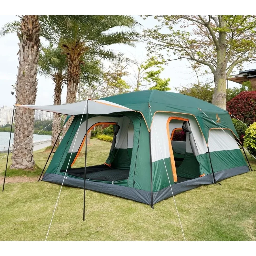 Extra Large Tent 12 Person(Style-A),Family Cabin Tents,2 Rooms,Straight Wall,3 Doors and 3 Window with Mesh,Waterproof