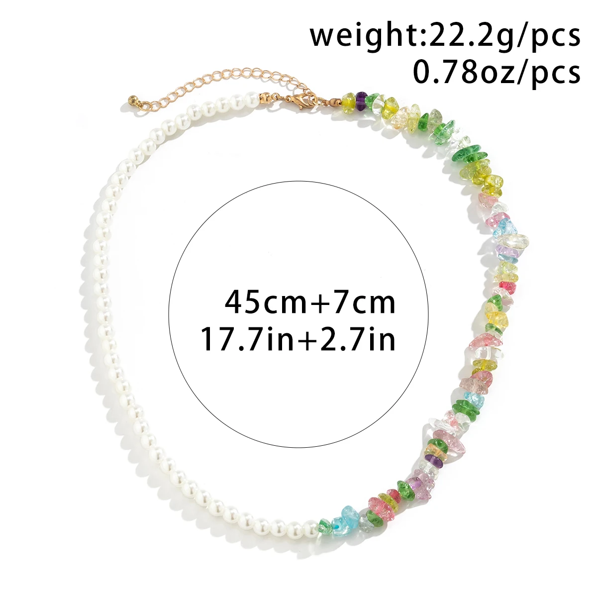 KunJoe Men's Transparent Colorful Irregular Glass Crystal Imitation Pearl Choker Necklace Women Boho Beads Short Collares Y2K