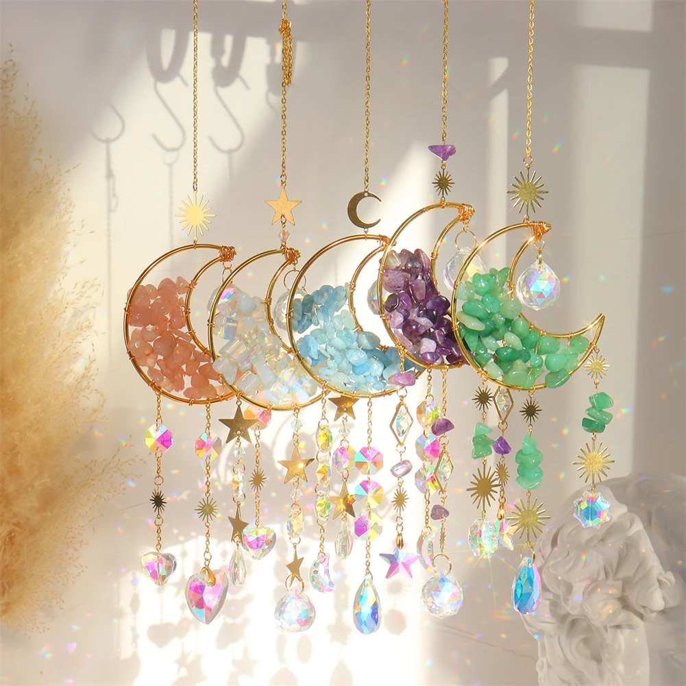 Hanging moon glass crystal suncatcher |holographic prism catcher for room window Window Decor Crystal Decor Crystal Prism