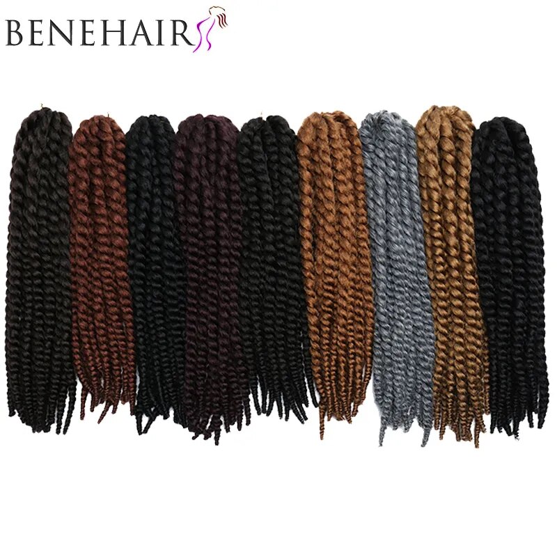 BENEHAIR Synthetic 18'' Twist Braid Hair Crochet Braiding Hair Extension Fake Hair For Black Women Black Bomb Twist