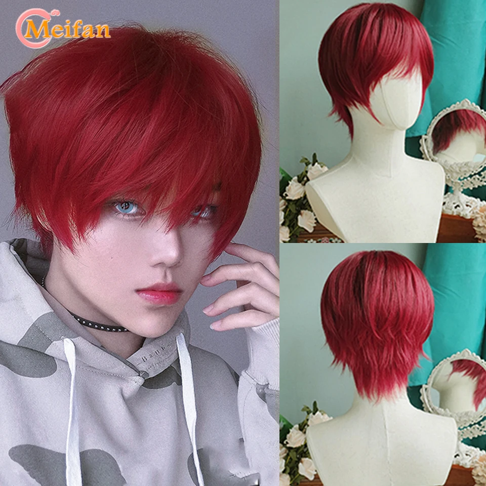 MEIFAN Short Ombre Cosplay Party Synthetic Men Harajuku Lolita Wig Blue Purple Fluffy Halloween Party Women Natural Fake Hair