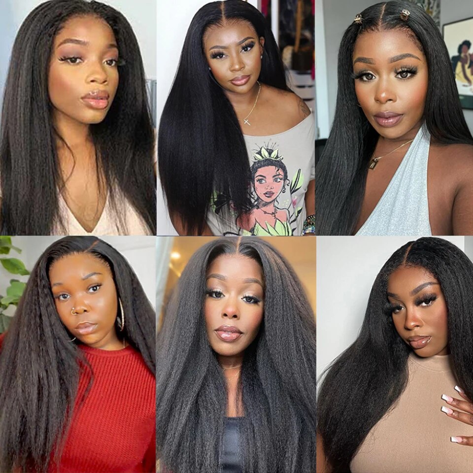 10-34 Kinky Straight Glueless Preplucked Human Hair Lace Front Wig Ready To Go Brazilian Cheap 6x4 4x4 Pre-Cut Lace Closure Wigs