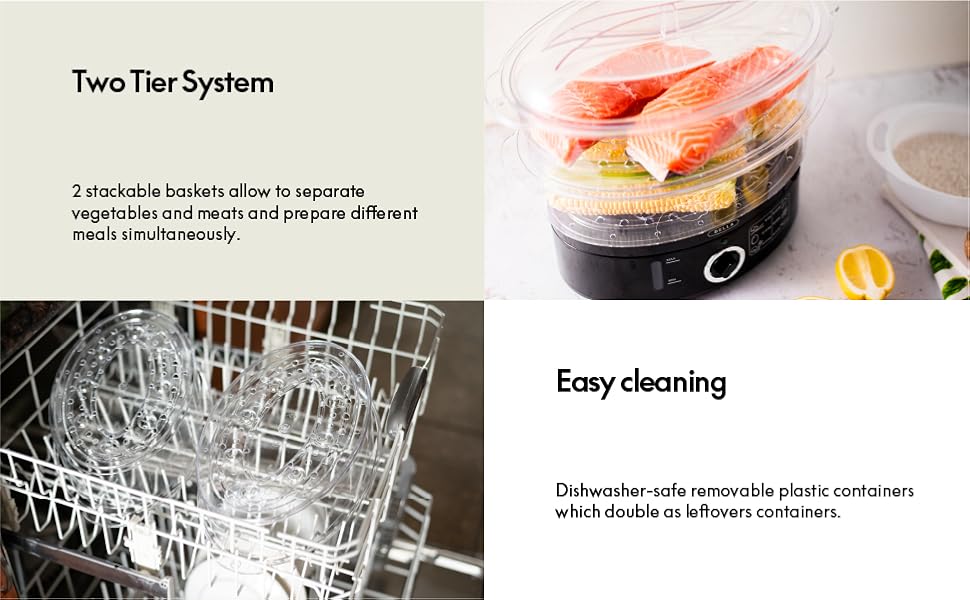 2 stackable cooking baskets, dishwasher safe