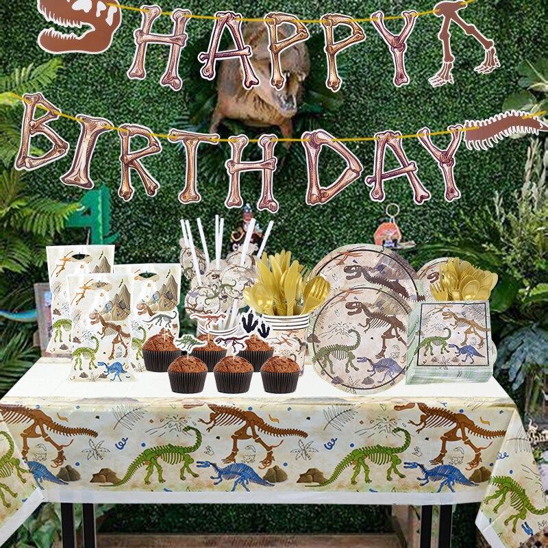 Dinosaur Fossil Archaeological Theme Disposable Tableware Jurassic World Dino Jungle 1st Happy Birthday Party Decor Supplies