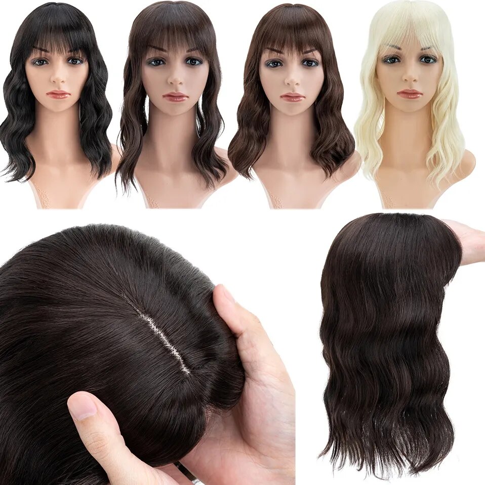Benehair Topper Hair Piece Invisible Seamless Straight Wig Bangs Clip Overhead Natural Invisible Replacement Cover White Hair