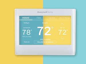 Smart Color Thermostat with split screen color of blue and yellow