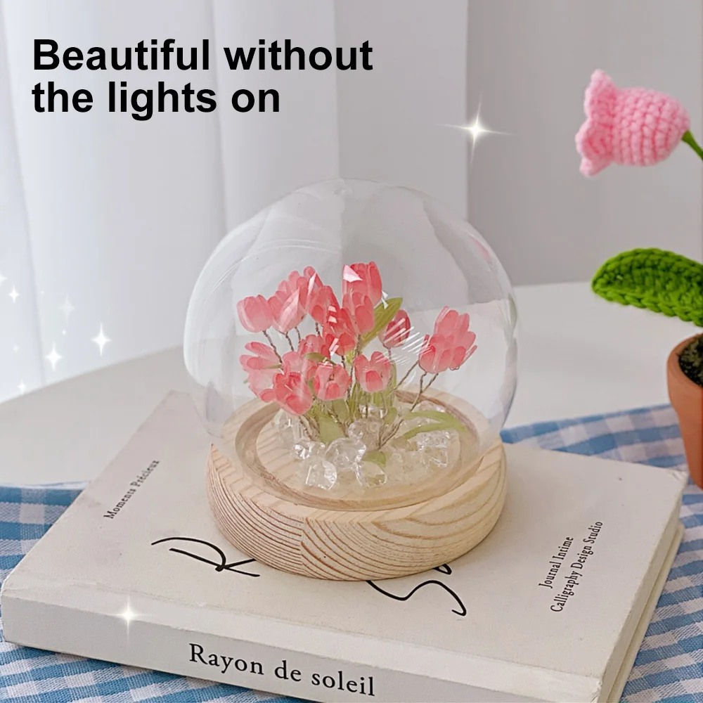 Handmade Tulip Night Light Heat Shrinkable Film DIY Material Artificial Flower Tulip Night Light Home Decor Gift for Gitlfriend