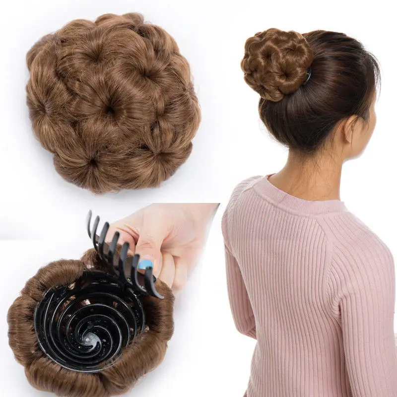 S-noilite Synthetic Claw Clip In Chignon Fake Hair Chignon Bun Hairpiece Black Brown Blonde Women Curly Chignon Bun Hair