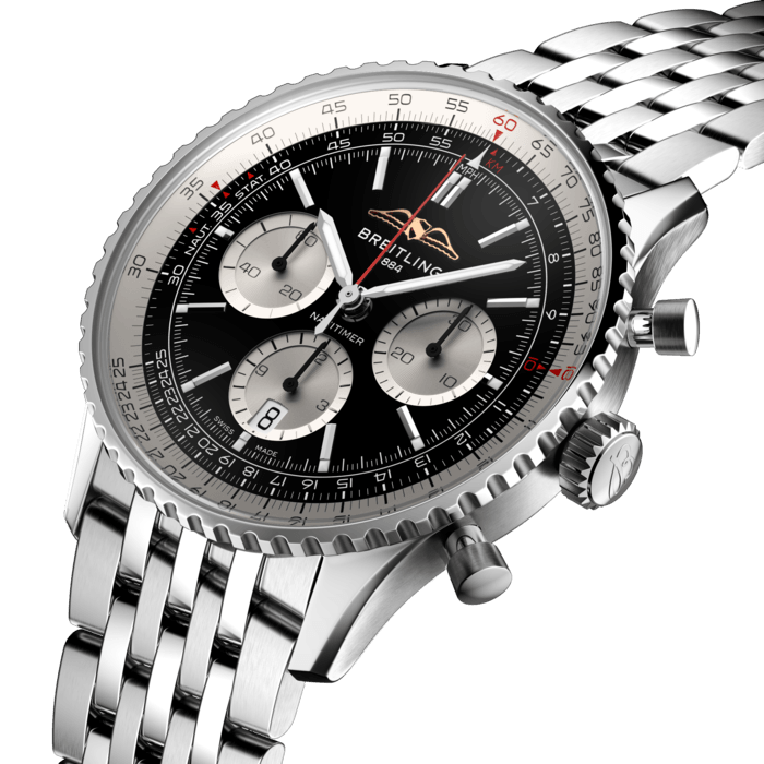Breitling’s iconic pilot’s chronograph – for the journey.
In 1952, Willy Breitling developed a wrist-worn chronograph with a circular slide rule that would allow pilots to perform all necessary flight calculations. Two years later, the Aircraft Owners and Pilots Association (AOPA) announced the design as its official timepiece. The “navigation timer” – or Navitimer – was born. 
The AOPA was (and remains) the largest pilots’ club in the world, counting nearly every US aviator among its ranks. As the defacto pilot’s watch throughout the glory days of civil aviation, the Navitimer was worn by airline captains and aircraft enthusiasts. It even made its way into space on the wrist of astronaut Scott Carpenter in 1962. And it wasn’t only pilots drawn to the watch’s irrepressible aesthetic. Celebrities of the day such as Miles Davis and Serge Gainsbourg were devotees, proving that the Navitimer had style as well as function. 
There have been many iterations of Breitling’s icon since its debut 70 years ago, but this new Navitimer captures its most classic features, while enhancing them with modern refinements. A flattened slide rule and a domed crystal create the illusion of a sleeker profile. Alternating polished and brushed metal elements give a lustrous, yet understated finish. Most notably, new colors in shades of blue, green and copper, define the updated dial options. And if there is one update sure to spark nostalgia, it’s the return of the AOPA wings to their original position at 12 o’clock. 
For 70 years, Breitling’s original pilot’s watch has been beloved by aviators and tastemakers in equal measure. Worn by astronauts in space and the biggest stars on earth, it is Breitling’s most iconic timepiece and one of the most recognizable watches of all time.